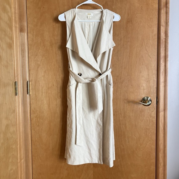 Anthropologie Maeve Longline Linen Vest Beige XXS Belted‎ - Picture 2 of 13